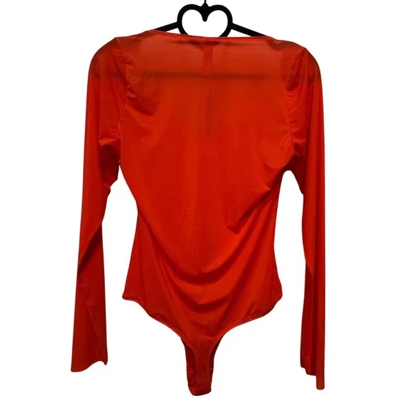 SKIMS Jelly Sheer Long Sleeve Bodysuit Poppy Square Neck XL - Picture 5 of 8